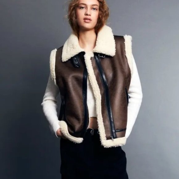 H&M Other - Faux Leather Teddy Fleeced Lined Vest